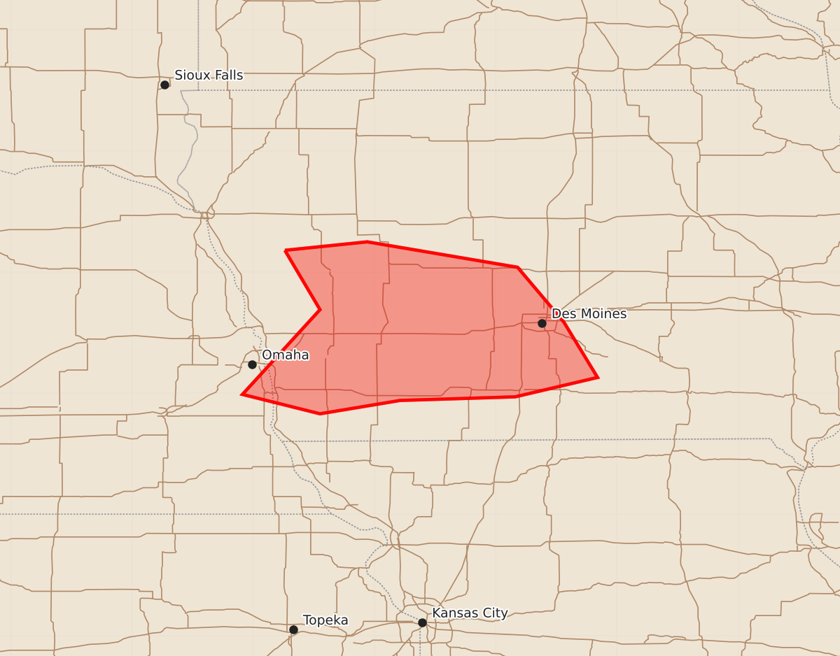 Risk area map for Mesoscale Discussion 1965