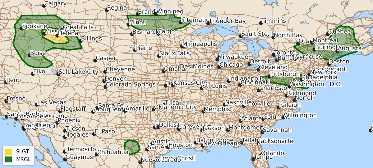 Risk area map for Day 1 Convective Outlook