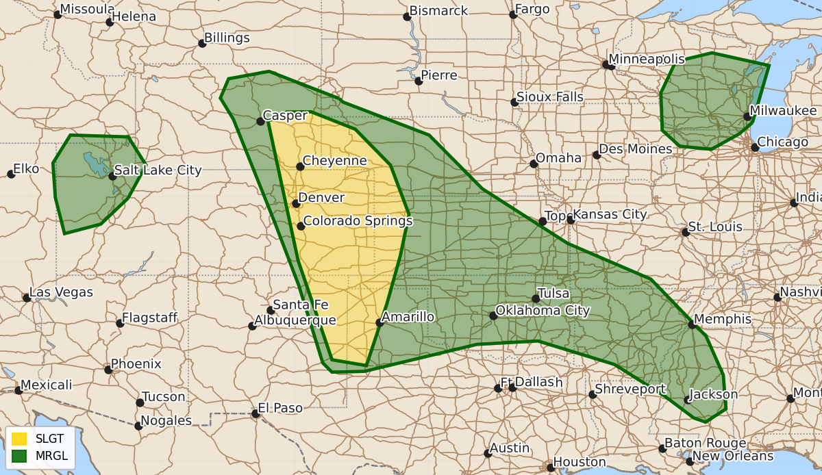 Risk area map for Day 2 Areal Outline
