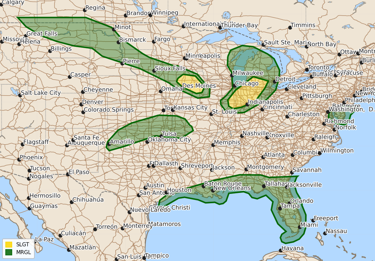 Risk area map for Day 1 Convective Outlook