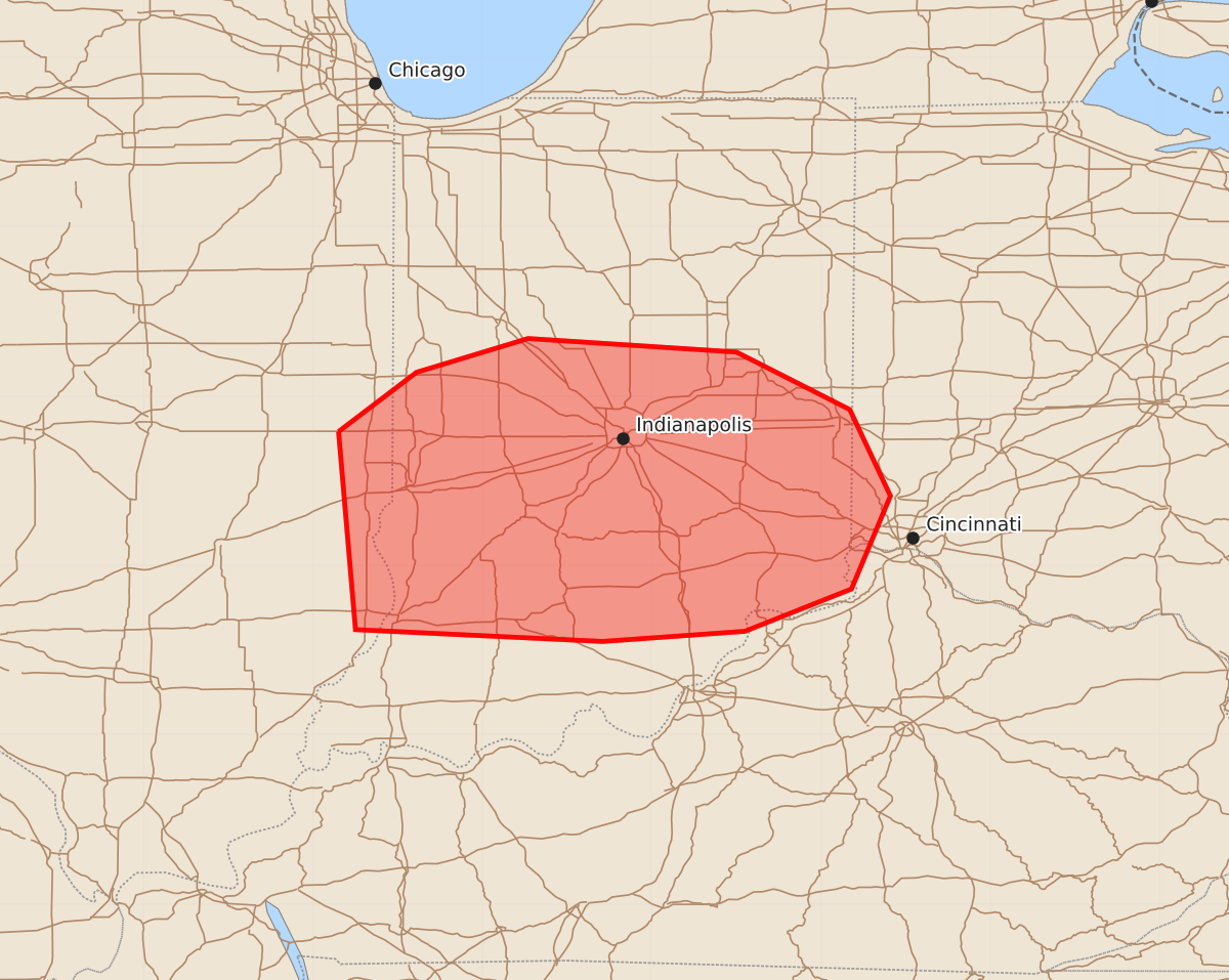 Risk area map for Mesoscale Discussion 1233