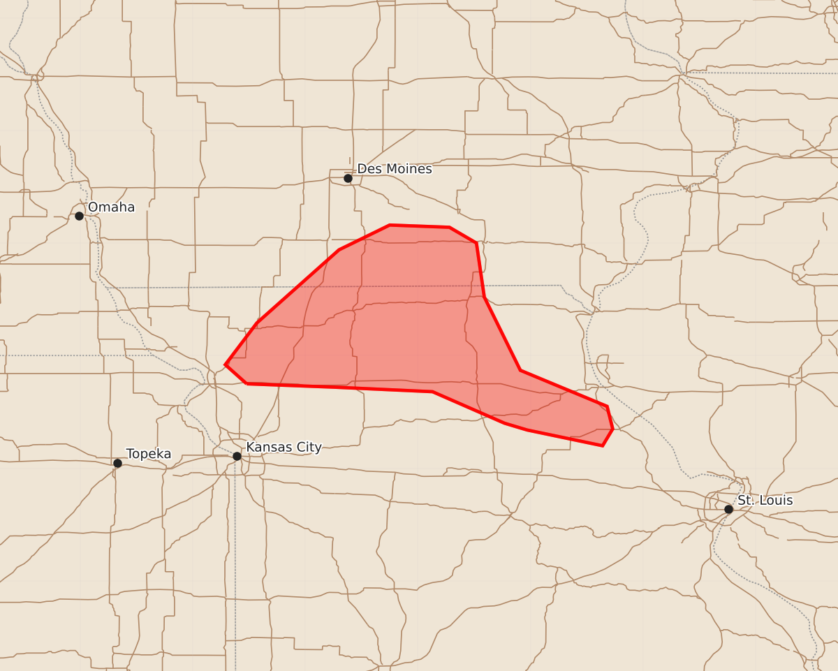 Risk area map for Mesoscale Discussion 1071