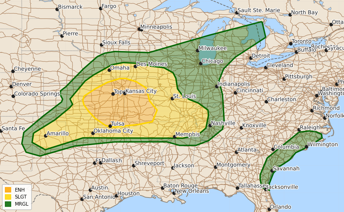 Risk area map for Day 1 Convective Outlook