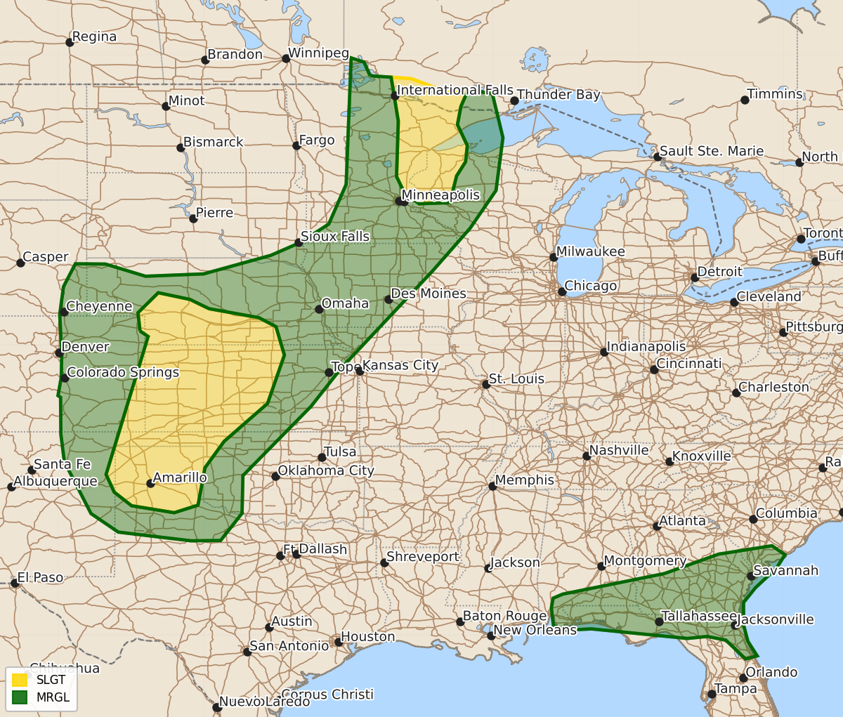 Risk area map for Day 1 Convective Outlook