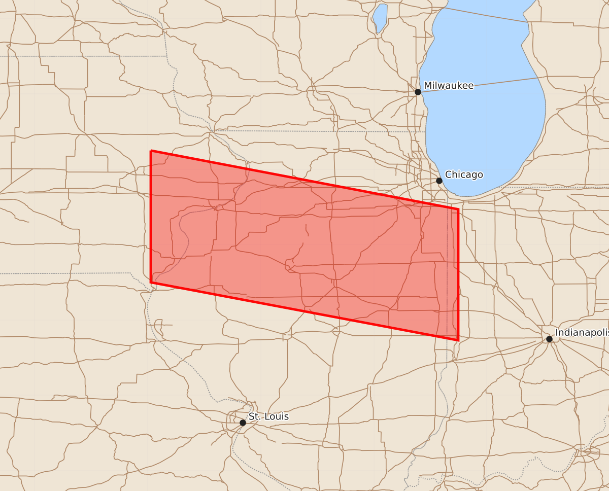 Risk area map for Watch 574 Outline