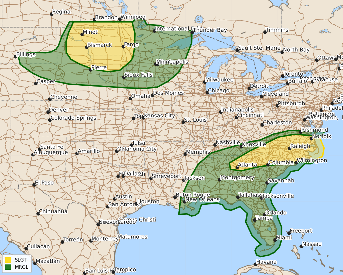 Risk area map for Day 1 Areal Outline