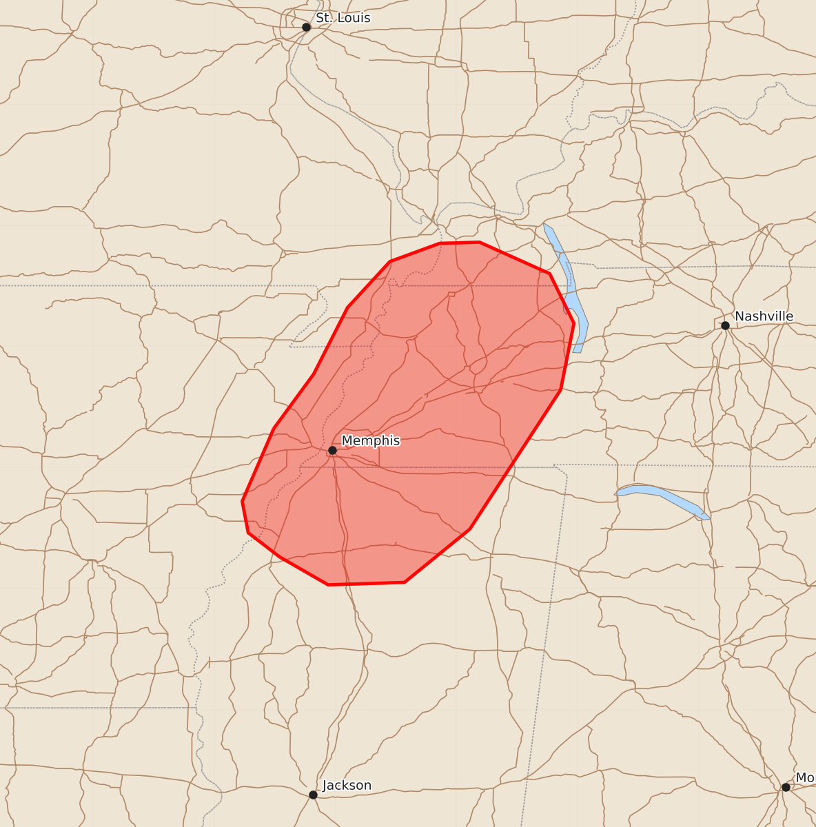 Risk area map for Mesoscale Discussion 2282