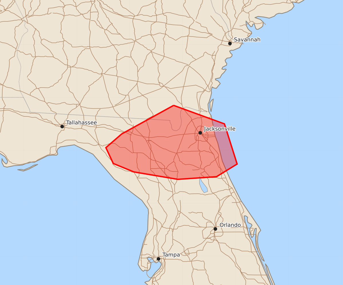Risk area map for Mesoscale Discussion 1279