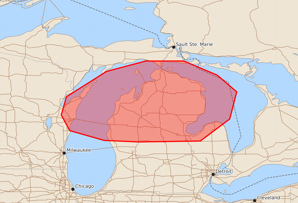 Risk area map for Mesoscale Discussion 2028