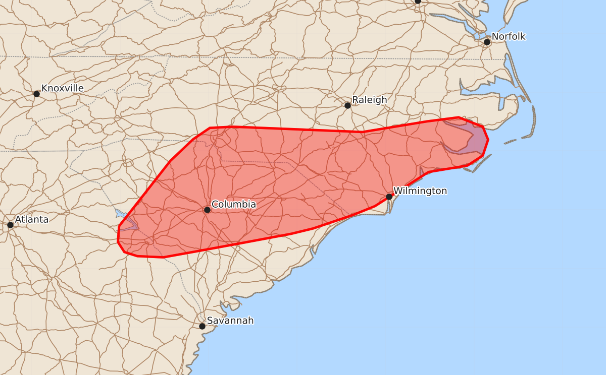 Risk area map for Mesoscale Discussion 2069