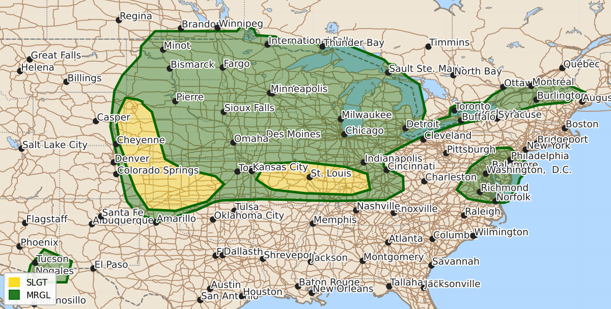 Risk area map for Day 2 Convective Outlook