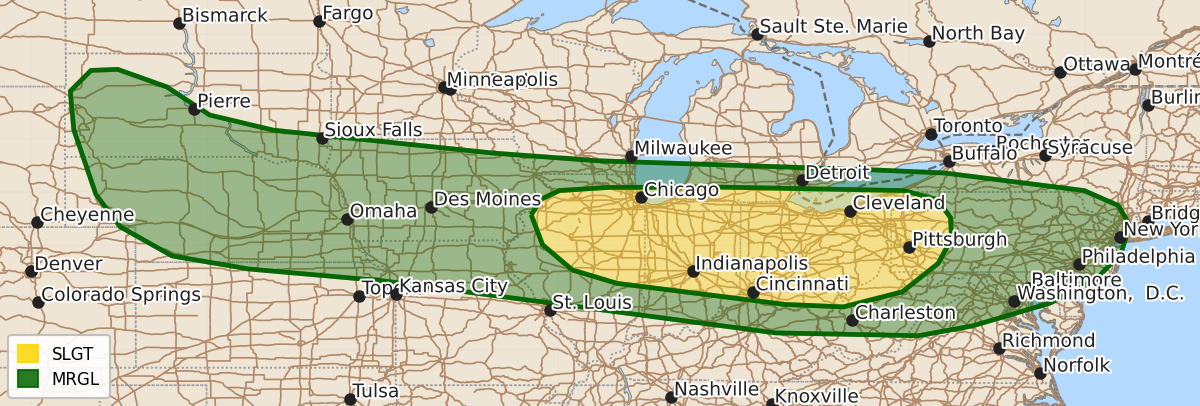 Risk area map for Day 2 Convective Outlook
