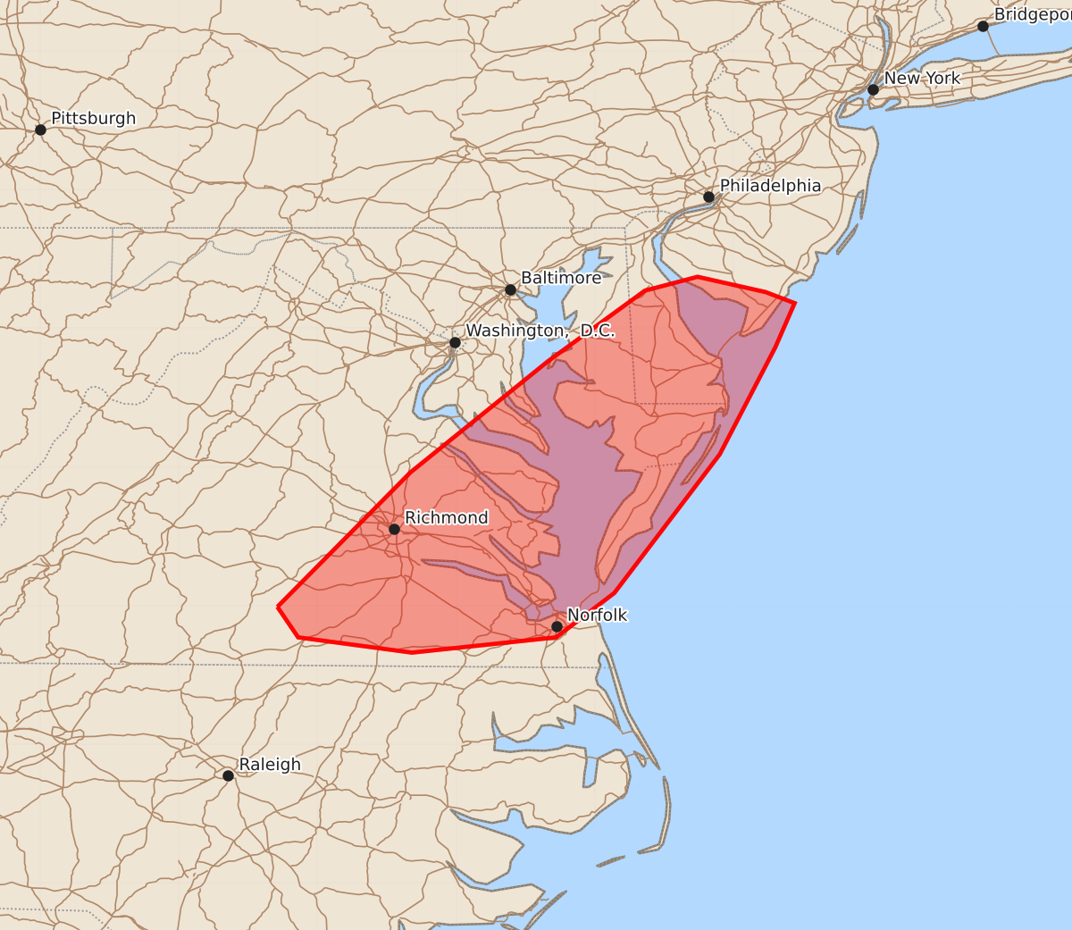Risk area map for Mesoscale Discussion 1906
