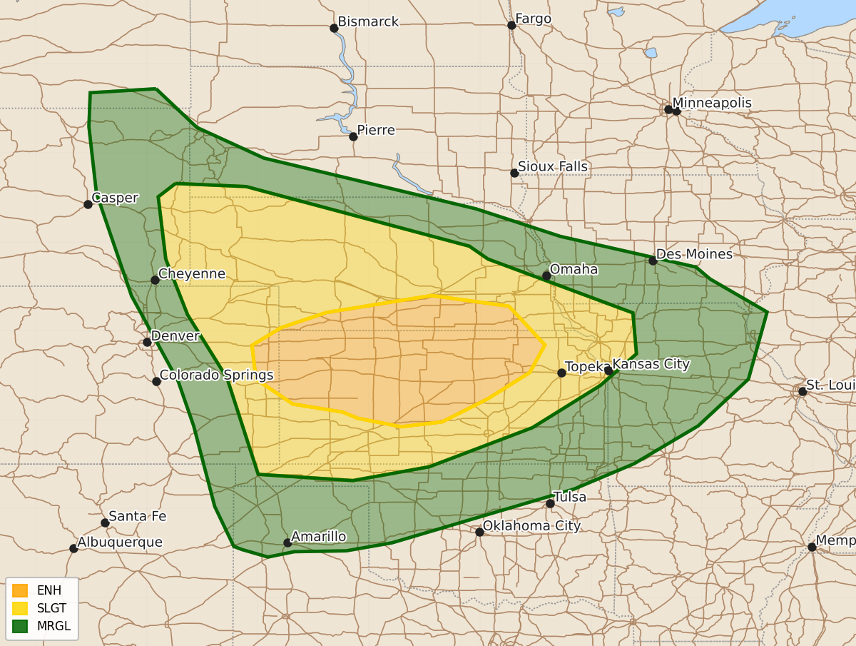 Risk area map for Day 2 Areal Outline