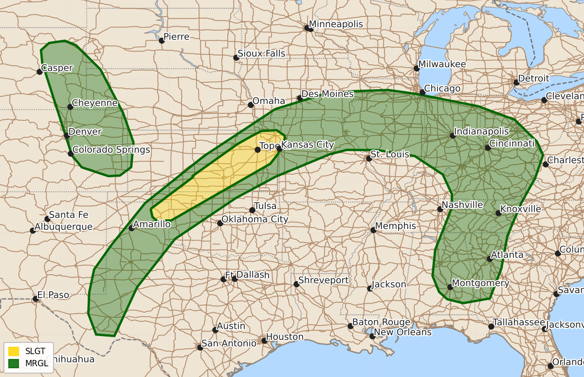 Risk area map for Day 2 Convective Outlook