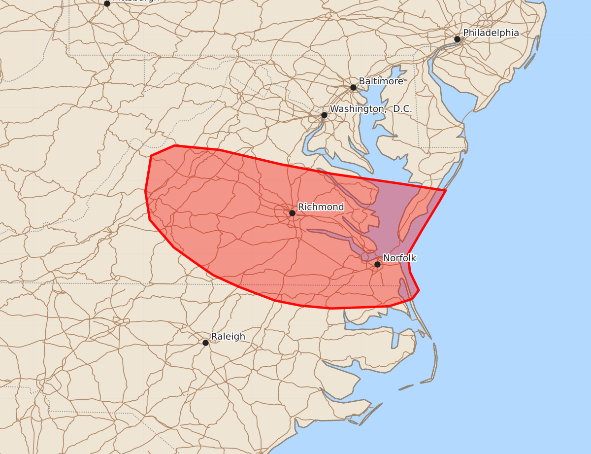 Risk area map for Mesoscale Discussion 1015