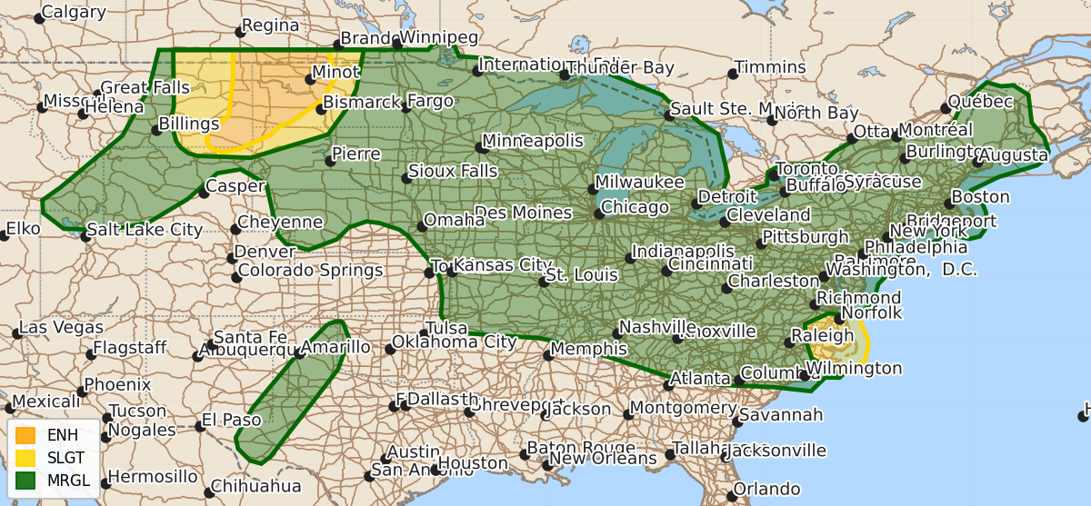 Risk area map for Day 2 Convective Outlook