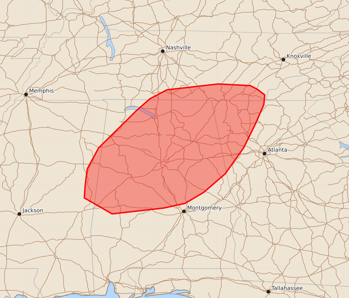 Risk area map for Mesoscale Discussion 1818
