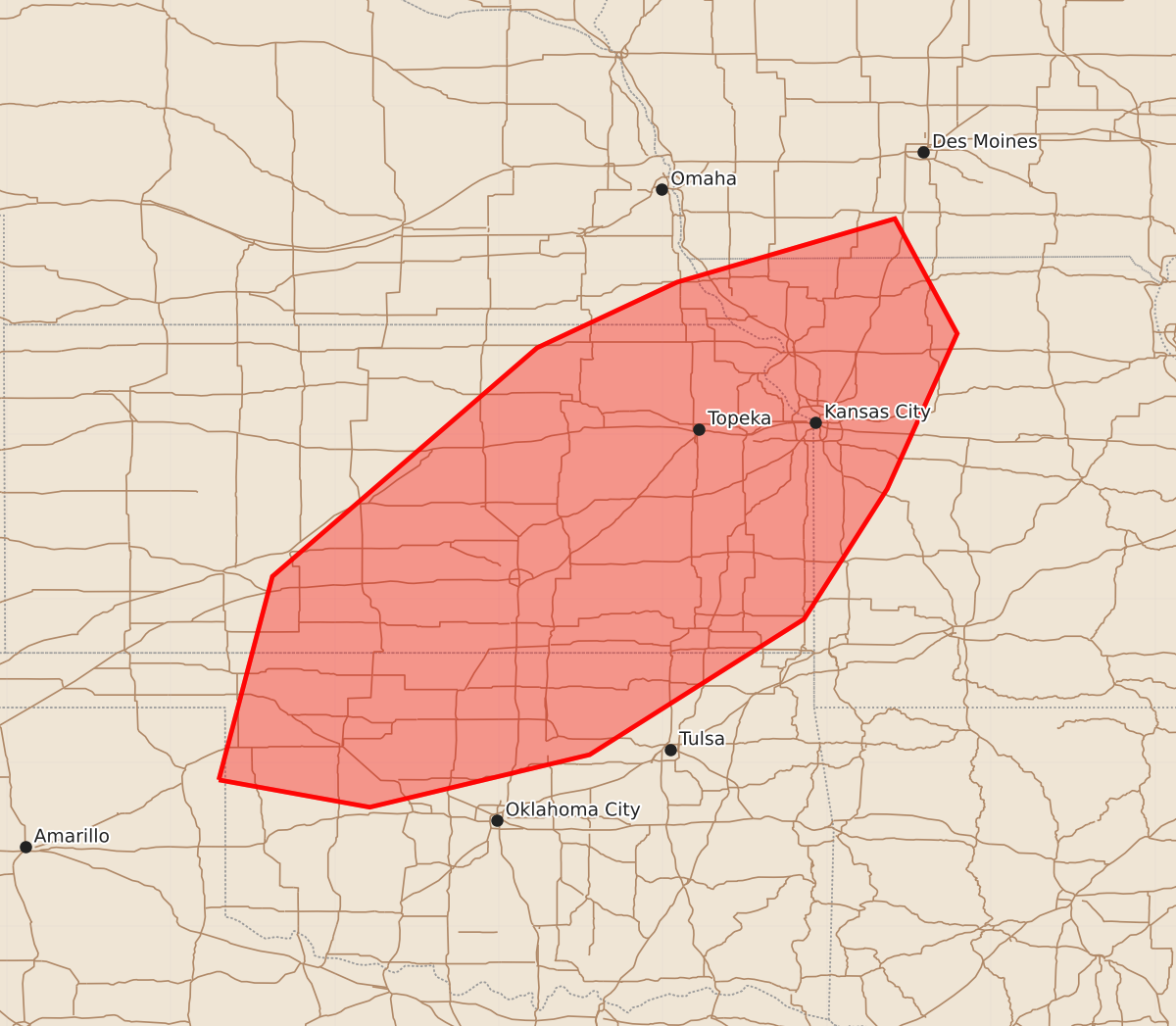 Risk area map for Mesoscale Discussion 2312