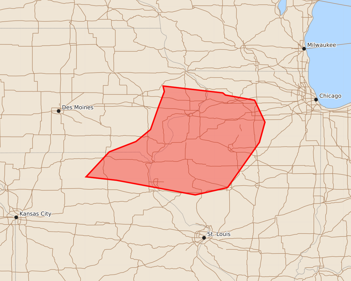 Risk area map for Mesoscale Discussion 1086