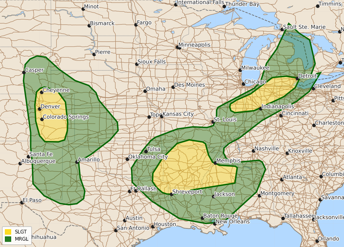 Risk area map for Day 1 Convective Outlook