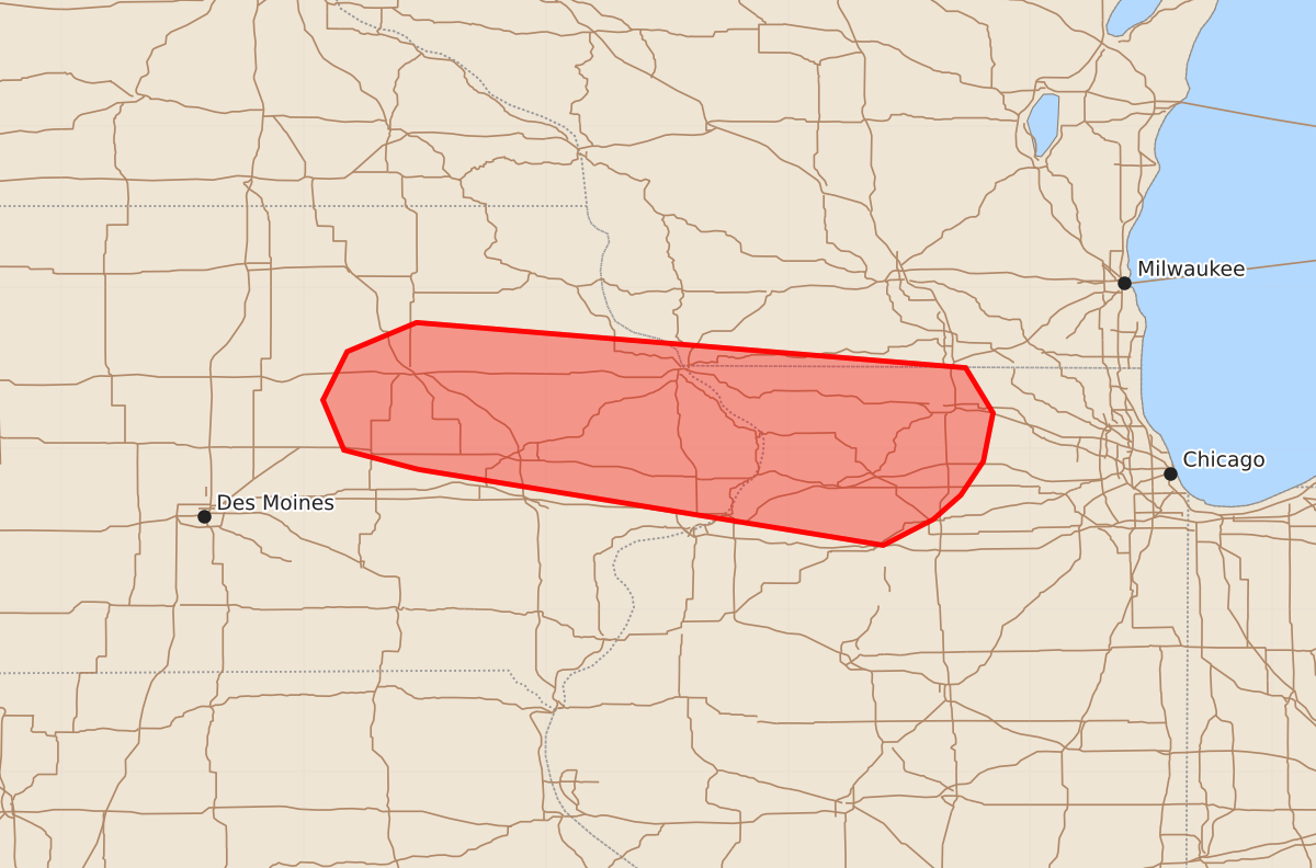 Risk area map for Mesoscale Discussion 1912
