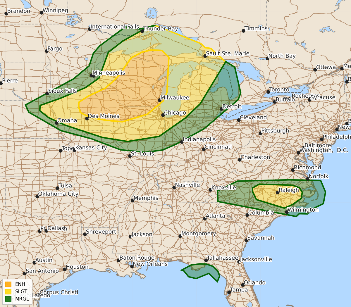 Risk area map for Day 1 Areal Outline