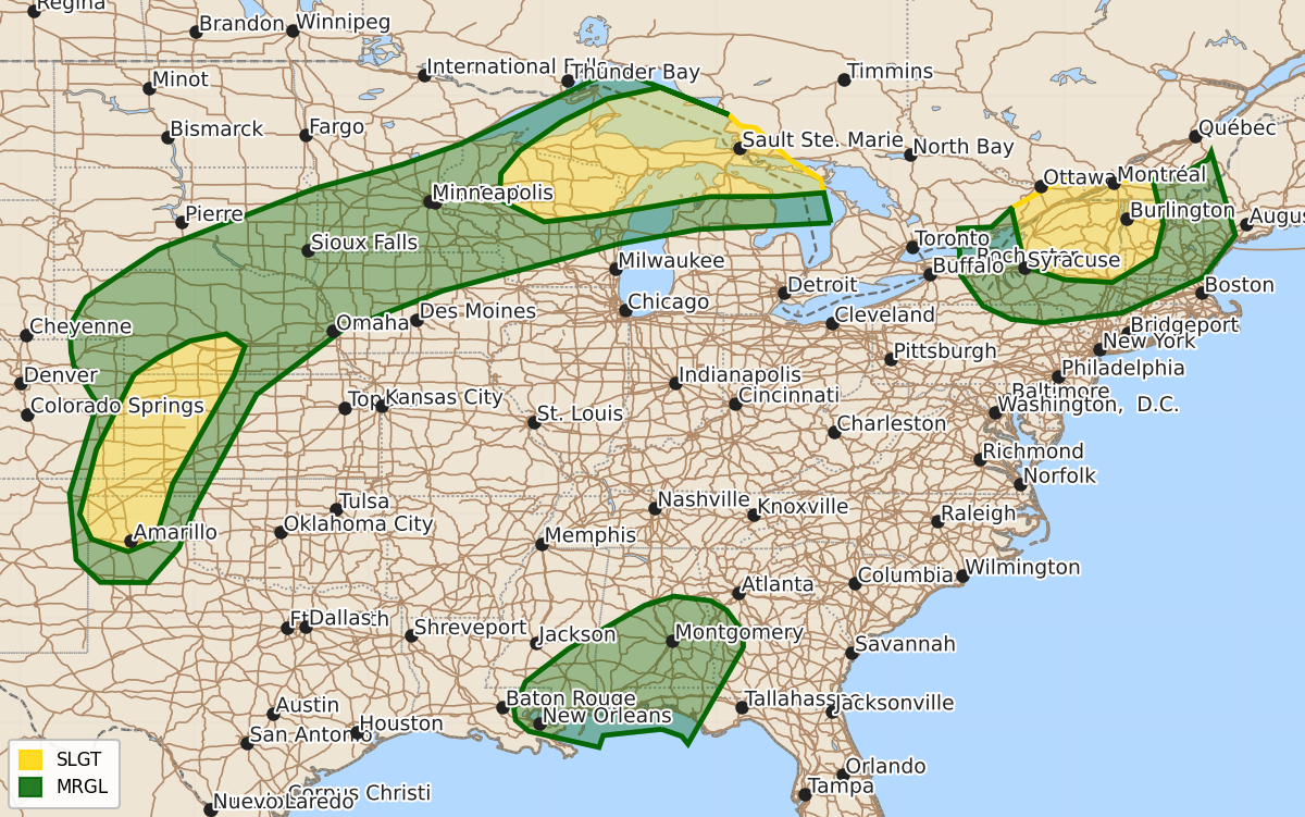 Risk area map for Day 1 Convective Outlook