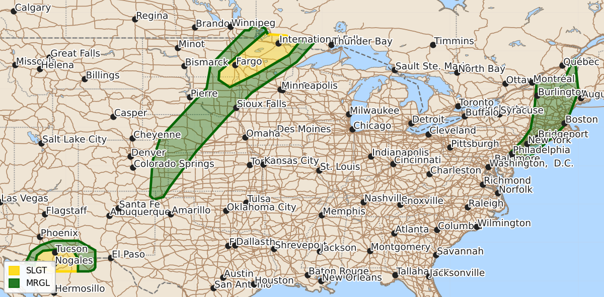 Risk area map for Day 1 Convective Outlook