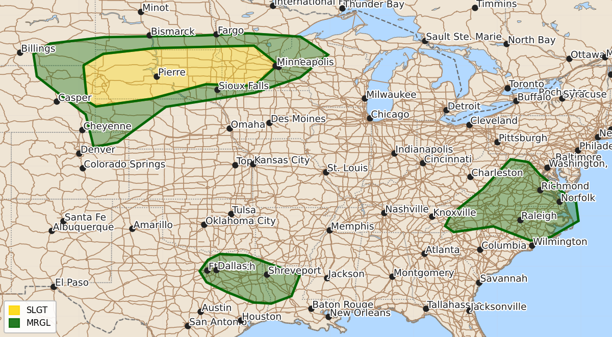 Risk area map for Day 2 Convective Outlook