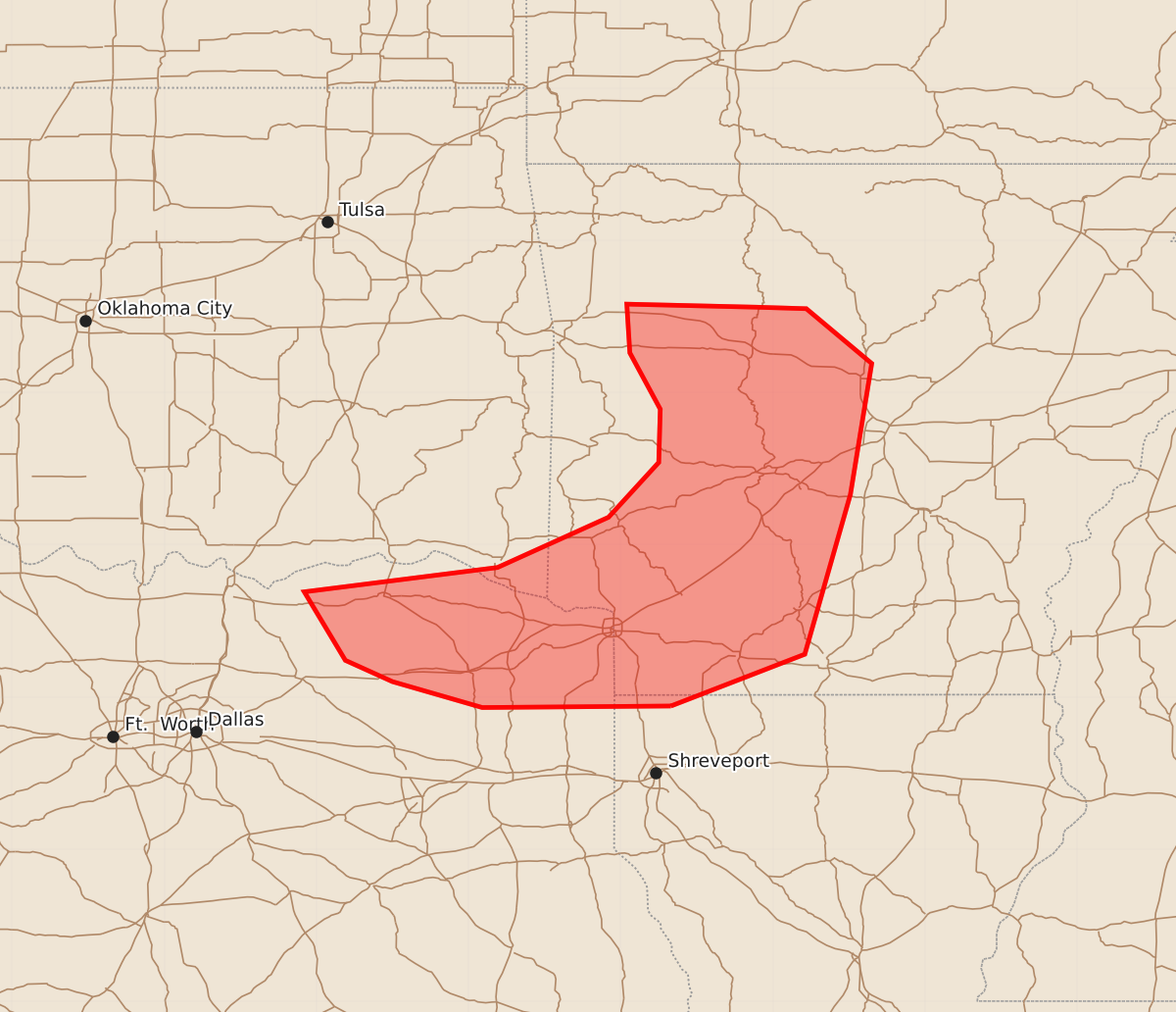 Risk area map for Mesoscale Discussion 1250