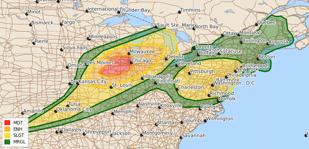 Risk area map for Day 1 Convective Outlook