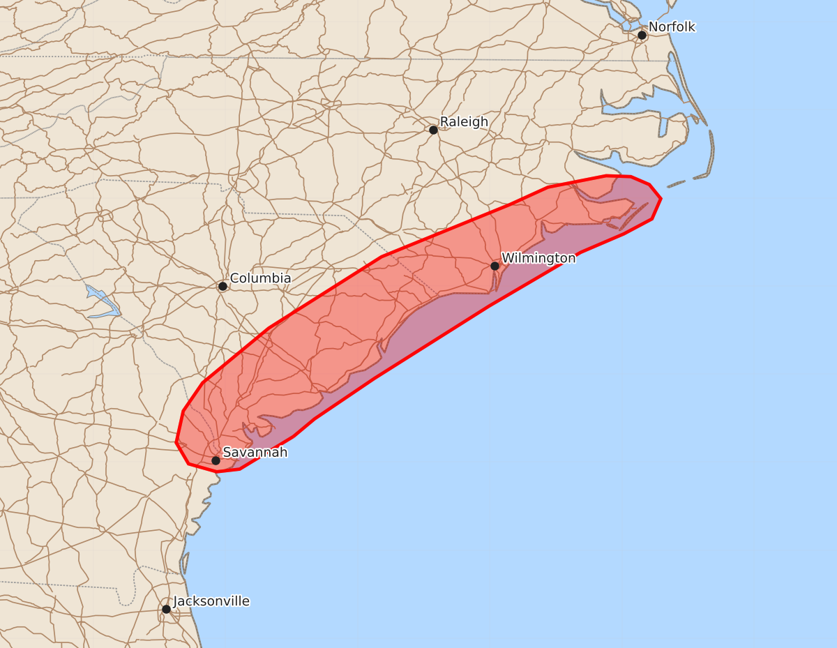 Risk area map for Mesoscale Discussion 2097