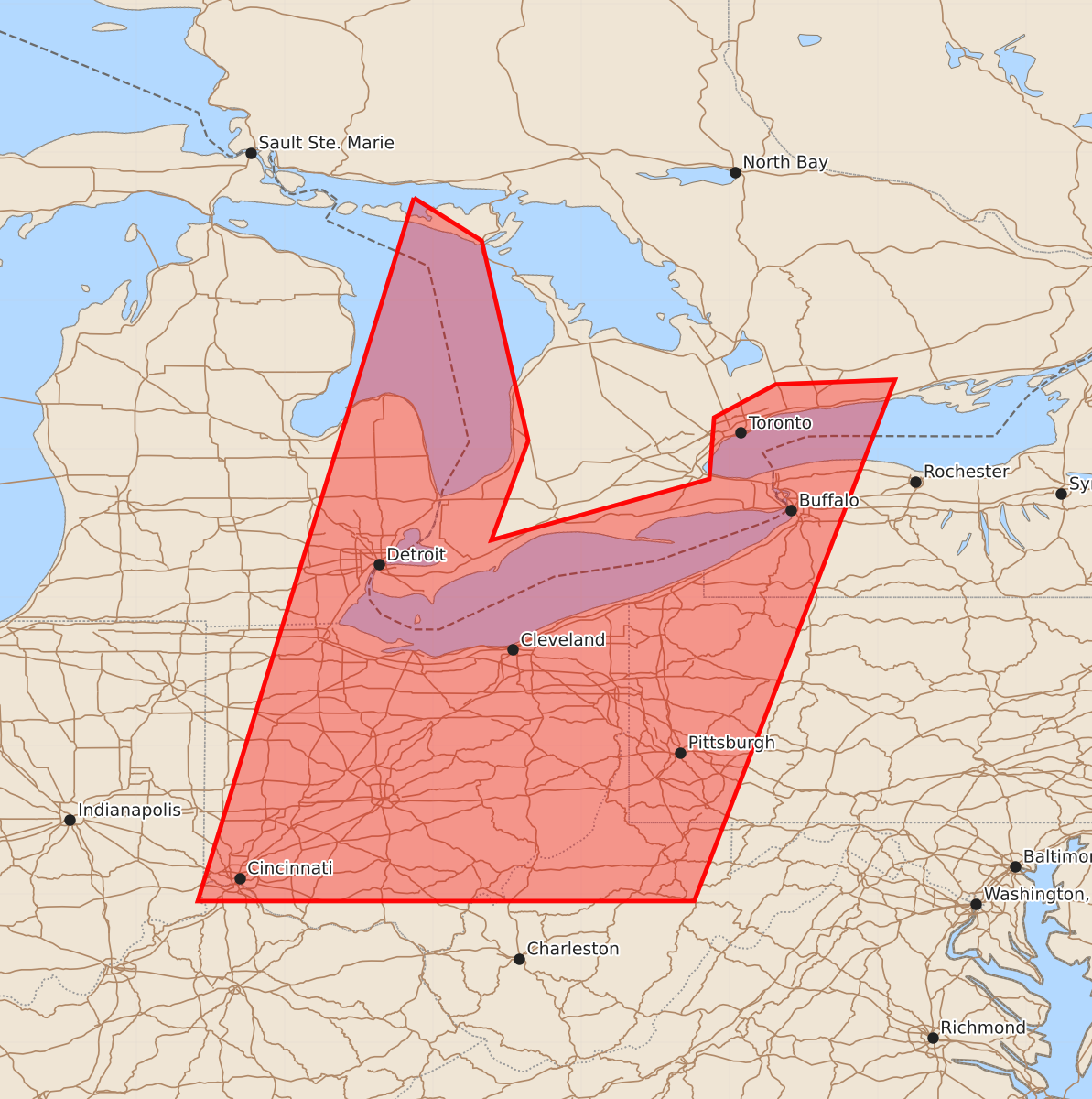 Risk area map for Watch 333 Outline