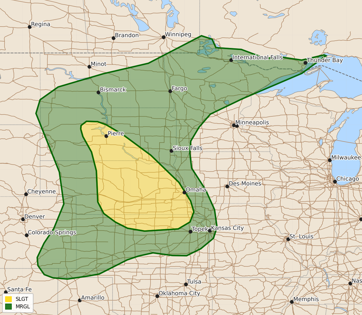 Risk area map for Day 1 Convective Outlook