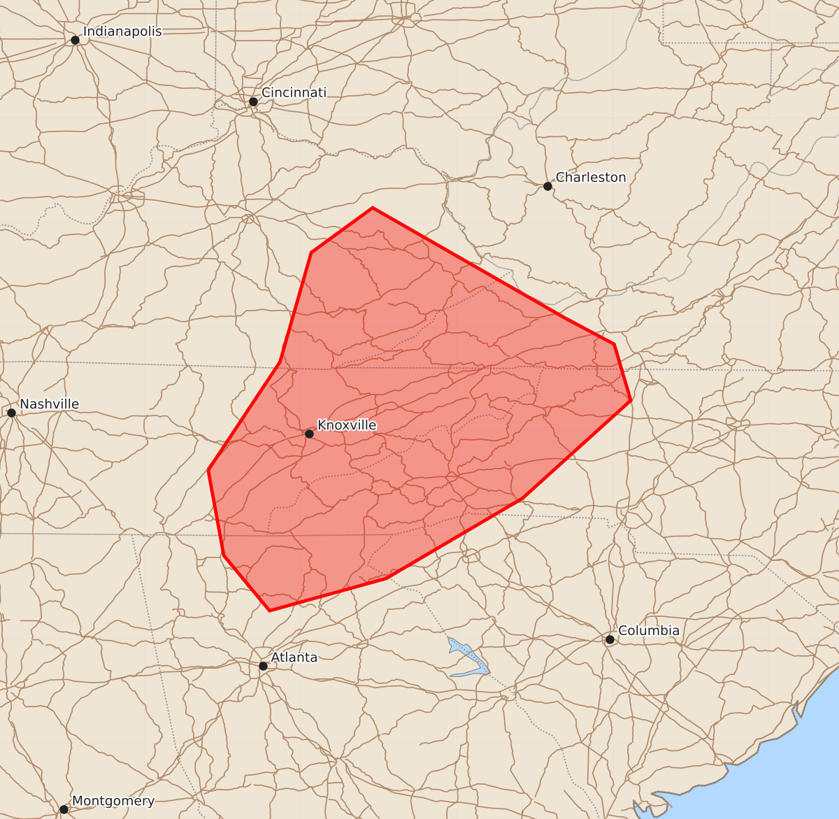 Risk area map for Mesoscale Discussion 1986