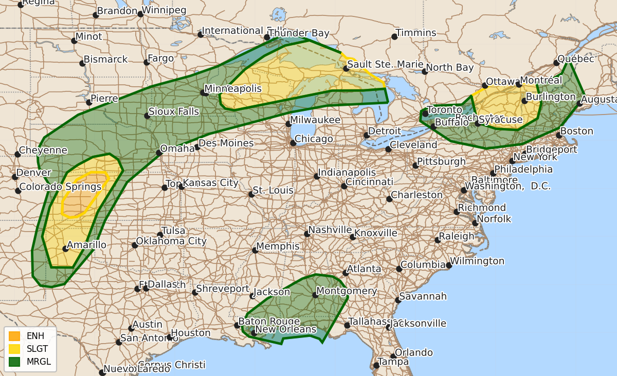 Risk area map for Day 1 Convective Outlook