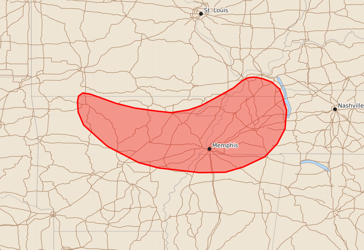 Risk area map for Mesoscale Discussion 1127