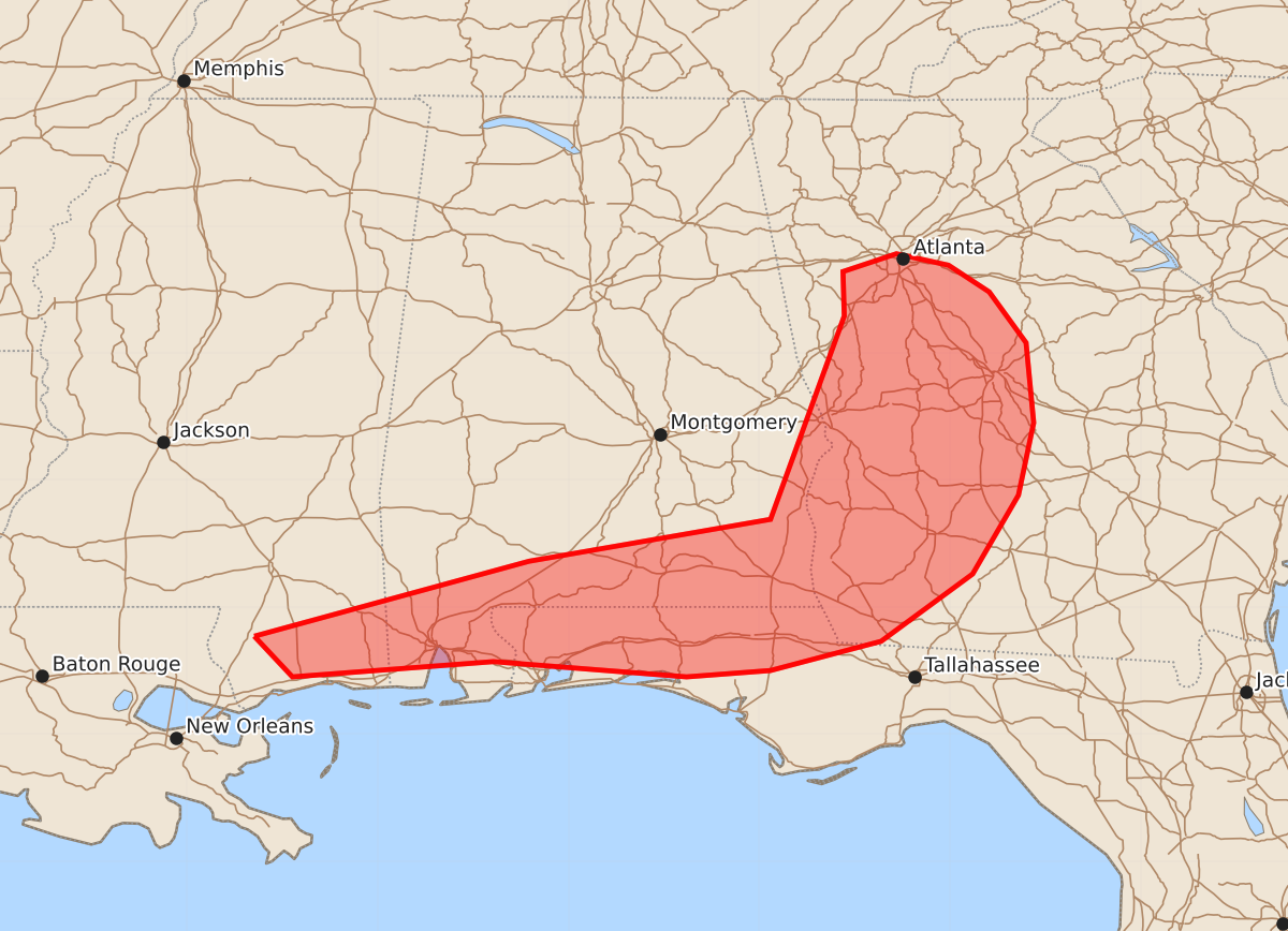 Risk area map for Mesoscale Discussion 1191