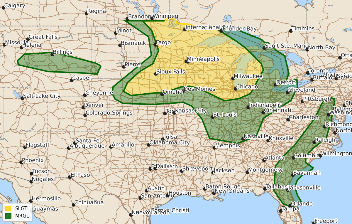 Risk area map for Day 1 Areal Outline