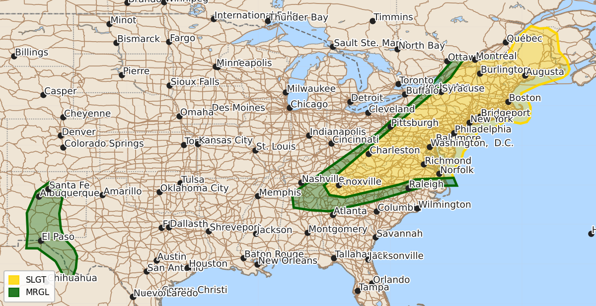 Risk area map for Day 2 Convective Outlook