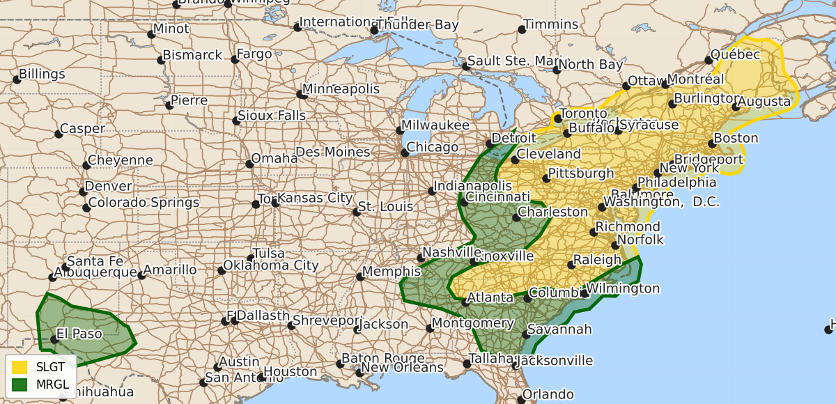 Risk area map for Day 1 Convective Outlook