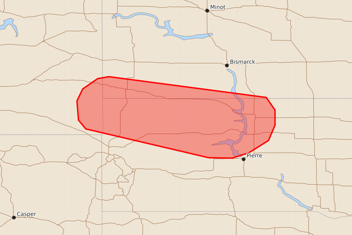 Risk area map for Mesoscale Discussion 1908