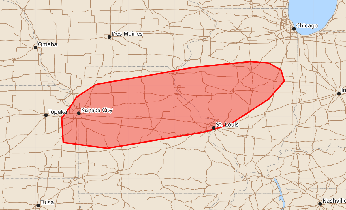 Risk area map for Mesoscale Discussion 1165