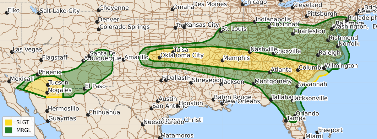 Risk area map for Day 1 Convective Outlook