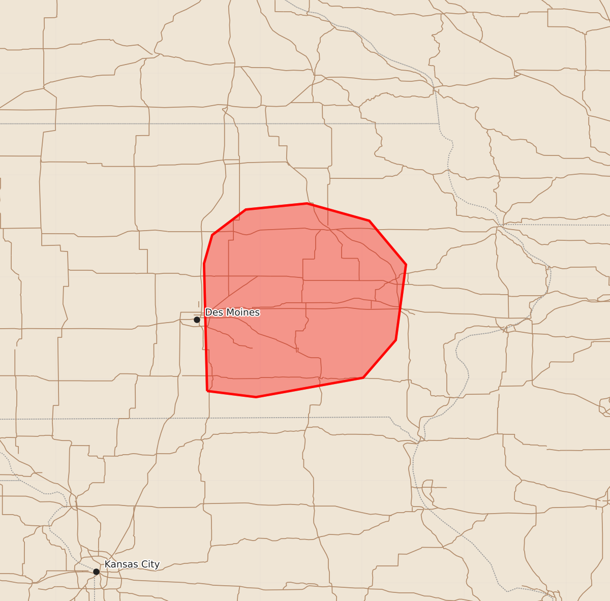 Risk area map for Mesoscale Discussion 2299