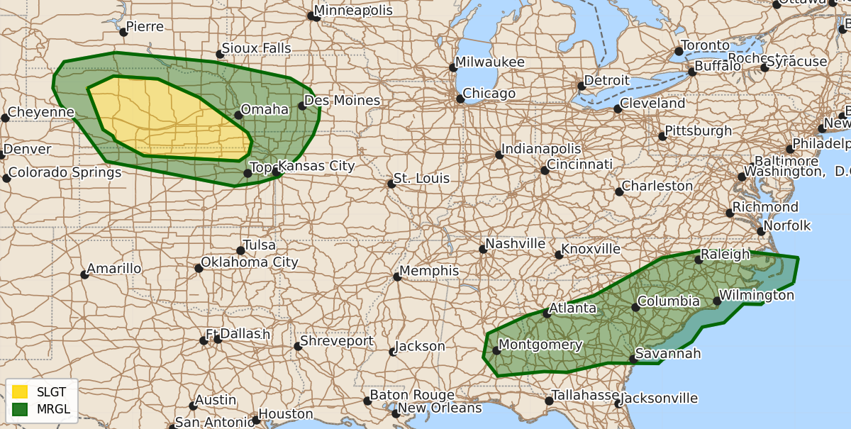 Risk area map for Day 2 Areal Outline
