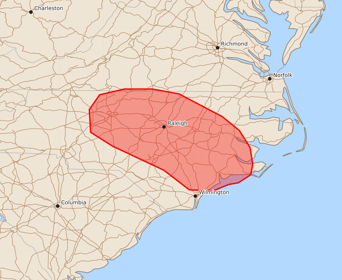 Risk area map for Mesoscale Discussion 1548