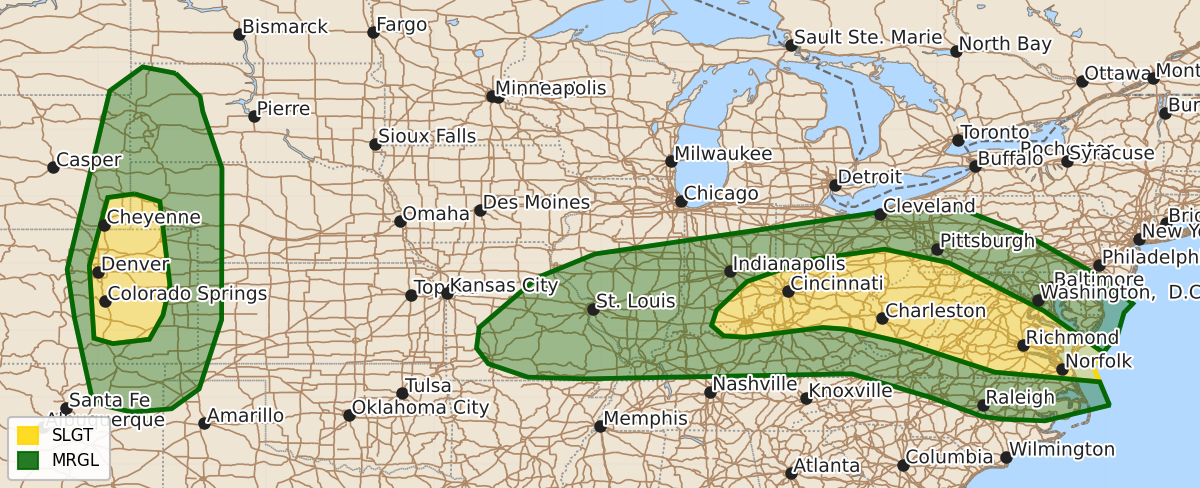 Risk area map for Day 2 Areal Outline