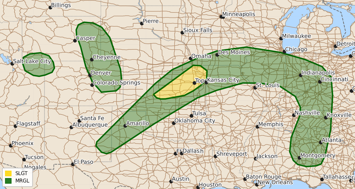 Risk area map for Day 2 Areal Outline